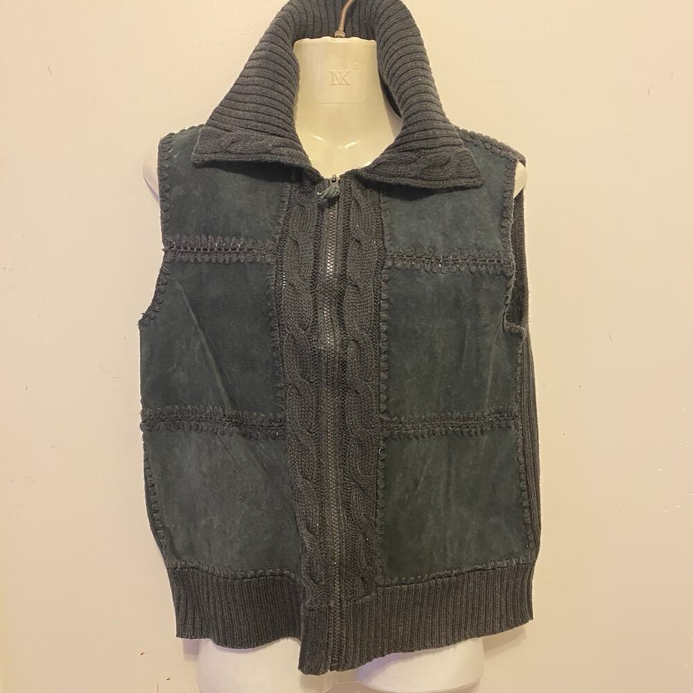 Designer Originals Studio Genuine Leather Suede Vest Women S Black Knit Western - Picture 2 of 8